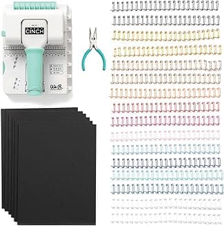 We R Memory Keepers Mini Cinch Bundle Includes Book Binding Machine, 16 Wires, Wire Cutters, and Six Black Bookboards, Easy to Use Design, Ruler, Wire or Spiral Coils, DIY Books, Notebooks, Calendars