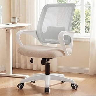 Office Desk Ergonomic Computer Mesh Chair with Lumbar Mid Back Support Adjustable Height Swivel Rolling Wheels Comfy Task Vanity Chair for Home Bedroom Study (Beige)