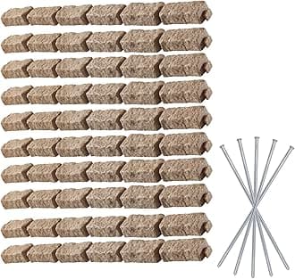 Beuta Landscape Edging | Garden Edging Border | Faux Stone Bricks for Lawn edging, Flower beds, Pathways & Yard Edging– 10 Packs | Each Section Has 6 Bricks 48"L x 4"W x 2.25"H | 30 Spikes |Sandstone