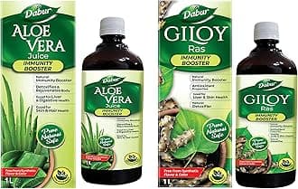 Dabur Aloe Vera Juice Ayurvedic Health Juice For Immunity Boosting - 1 L & Dabur Giloy Juice Immunity Booster With Natural Source Of Antioxidants - 1 L