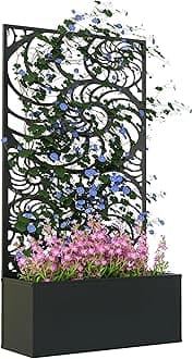 Outsunny Metal Raised Garden Bed with Trellis for Climbing Plants, Freestanding or Wall Mounted Flower Bed with Privacy Panel, Snail Cut-Outs Outdoor Planter Box for Garden, Patio, Balcony
