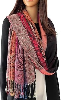 The Accessory Co. Women Pashmina Scarf Shawl Wrap - Large Long Paisley Floral Rainbow Ladies Scarves, Wearable Blanket Scarf, Womens Winter Scarfs, Indian Shawl Wedding Evening Stole, Head Scarf Neck