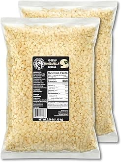 Bearded Butchers High-Temp Mozzarella Cheese, Pack of 2 (2.5 lb Bags) – 5 lbs Total, Shelf-Stable 1/4-Inch Cubes for Up to 25 lbs of Meat Per Bag, 400°F High-Temperature Cheese – Ideal for Sausage Making, Brats, Snack Sticks, Burgers, and More