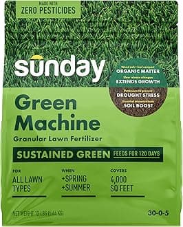 Green Machine Granular Lawn Fertilizer - 30-0-5 Mix for Up to 120 Days of Growth - Enriched with Potassium & Organic Matter for Soil Health & Extended Feeding - 12lbs - Covers Up to 4,000 Sq Ft