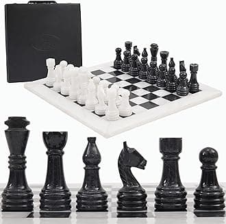Radicaln Marble Chess Set 15" Inches White and Black with Storage Box Handmade Luxury Board Games for Adults, Ideal Marble Chess Board Game Set & Chess Pieces