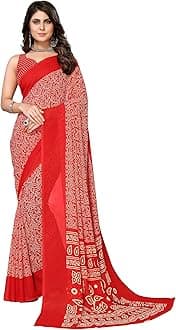 Women's Fashion Red Georgette Saree with Blouse, Red, One size