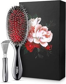 Professional Detangling Hair Brush made with Premium Boar Bristle and Nylon. Used by Salons, great for extensions. (medium-combo, black)