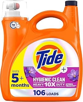 Tide Ultra Hygienic Clean Liquid Laundry Detergent, Spring Meadow Scent, 149 fl oz, 106 Loads, Removes visible and invisible dirt, Laundry Detergent Liquid