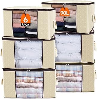 Lifewit 90L Large Storage Bags, 6 Pack, Beige