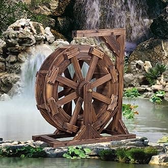 Water Wheel Fountain, Rustic Water Fountain Outdoor, Wooden Water Wheels For Outdoor Decor, Waterwheel Fengshui Wheel, Garden Rockery Fish Pond Landscaping, Retro Decoration ( Color : Carbonized color