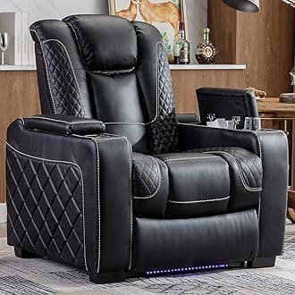 Electric Power Recliner Chair with Ambient Lighting, Faux Leather Dual Motor Power Home Theater Seating with Adjustable Headrest, Hidden Arm Storage,Cup Holders,USB Ports (Single, Black)