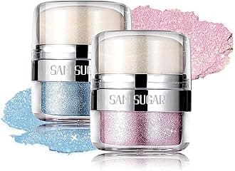 Body Shimmer Powder, 2PCS Body Glitter Powder with Sponge Head, 3D Contour & Long Lasting Luminous, Glow Highlighter Makeup for Face, Eyes, Hair, Perfect for Daily, Party (Purple/Blue)