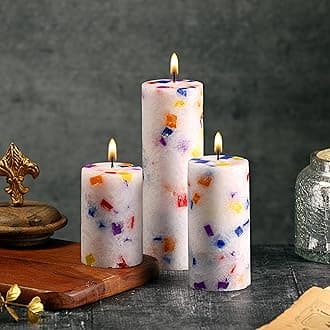 PROSPERRO LUMO By Parkash Candles Set Of 3 Fragrance Pillar Wax Candles Marble Finish(Christmas Snow - Mahagony)