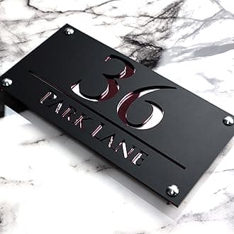 K SMART SIGN | LUXE H3 F32 | House Numbers Plaques House Numbers Door Laser Signs Number Name Personalised Plaques For Outside 3D Laser Cut acrylic Mirrored Marble (Matt Black & Rose Gold Mirror)