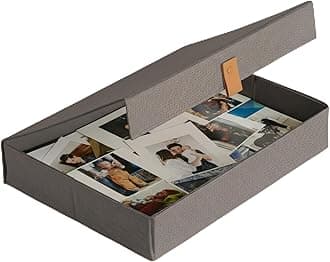ZICOTO Decorative Photo Storage Box with Lid - A Beautiful Linen Organizer Perfect to Safely Store Your Pictures, Documents, Scrapbooking Supplies, Keepsakes and Other Memories in Style