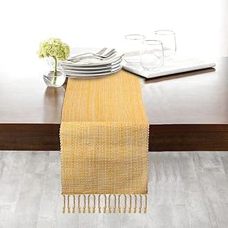 Urban Villa Table Runner 100% Cotton Two Tone Tablerunner Home Kitchen Dining Décor Table Runner 14''x72'' Yellow/White Table Runner with Fringes Cocktail Party Wedding BBQ's Everyday use Table Runner