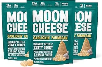 Moon Cheese, 100% Cheddar Cheese Snacks, Crunchy Keto Food, Low Carb, High Protein, 56.6g (Garlic Parmesan - 1 pack)