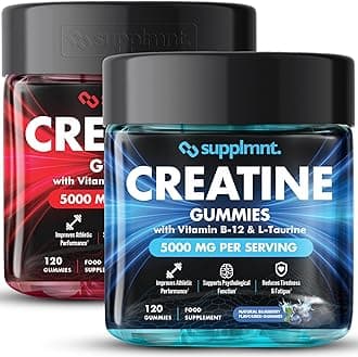 2 x Creatine Gummies 5000mg 120ct Max Strength Muscle Growth/Recovery Supplements for Men & Women Creatine Monohydrate Plus B12 and L-Taurine, Blueberry and Strawberry Flavour