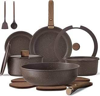 17PCS Pots and Pans Set Non Stick, Cookware Sets, Kitchen Set, Induction Cookware, Kitchen Cookware Sets, Brown