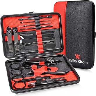 Manicure Set 18pcs Professional Nail Clippers Kit Pedicure Care Tools-Stainless Steel Grooming Tools With Rose Gold PU Leather Case for Travel & Home (Black/Red)
