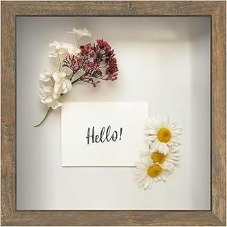 FrameWorks 11x11 Driftwood Wooden Shadow Box Frame – Soft Felt Back, Tempered Glass, and Included Elegant White Ball Push Pins