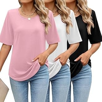 Huukeay 3 Pcs Womens Half Sleeve Top Elbow Length T Shirt Women Round Neck Basic T Shirt Summer Casual Blouses