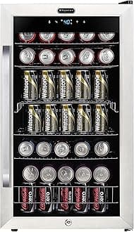 Whynter Beverage Refrigerator with Double-Layer Glass Door, 136-Can 3.4 Cu. Ft. Drink Mini Fridge with Lock & Digital Control, BR-1211DS, Stainless Steel