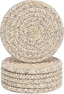 ABenkle Woven Coasters for Drinks Set of 6, Boho Absorbent Drinking Coaster, 4.3 Inch - Perfect Housewarming Gift, Home Decor, Bar Essentials for Coffee Table
