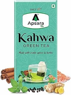 APSARA Detoxifying Kahwa Green Tea - 100 Tea Bags, Spiced Kashmiri Desi Kahwa Green Tea, Immunity Booster, Blended with Rock Salt, Tulsi, Cardamom, Cinnamon, Black Pepper, Ashwagandha Tea