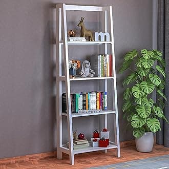 SHIKHA WOOD CRAFT Sheesham Wood 4 Tier Foldable Bookshelf | Multipurpose Wooden Adjustable Display Unit Storage Organizer Stand Furniture for Living Room, Home, Hotel, Lobby and Office (White)