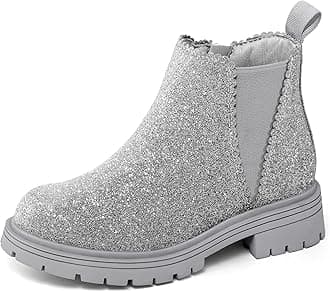 K KomForme Girls Ankle Boots with Side Zipper Chelsea Booties Lug Sole (Toddler/Little Kids/Big Kids)