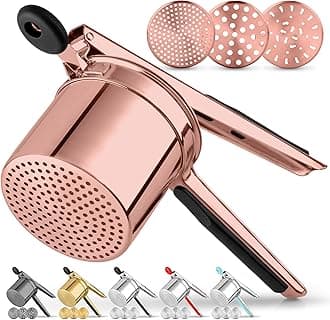 Premium Large 15oz Potato Ricer, Heavy Duty Professional Stainless Steel Potato Masher and Ricer Kitchen Tool, Press and Mash Kitchen Gadget - Rose Gold