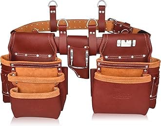 Grain Leather Tool Belt | Tool Rig Set | Tool Pouch | Drywall Tool Belt | Carpenter Tool Bag | Leather Tool Belts for Men | Construction | Framers | Electrician (Maroon 2000)