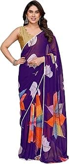 MOHIT CREATIONS Women's Party Wear Georgette Printed Border Ready To Wear Saree With Unstiched Blouse Piece