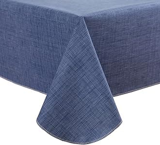 LIBERECOO Vinyl Tablecloth with Flannel Backing, Denim Blue, Waterproof, Stain-Resistant, Easy-Clean Table Cover for Dining, Kitchen, and Outdoor Use, 60" x 120" Rectangle