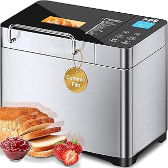 - KBS Pro 710W 2LB Bread Maker, Stainless Steel 17-in-1 Smart Bread Machine with Healthy Ceramic Pan, Automatic Nut Dispenser, Tempered Glass Touch Panel, 3 Crust Colors, 15H Timer& Keep-Warm, Recipes