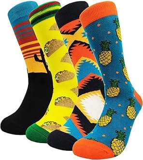 4-6 Pairs Men Dress Socks Funky Colorful Pattern Combed Cotton Crew Socks