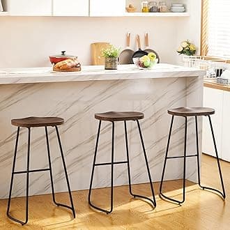 HeuGah Bar Stools Set of 3, Bar Height Saddle Seat Bar Stools, 30" Backless Wooden Barstool for Kitchen Island, Brown Bar Stools Easy to Assemble (Brown, 3 PCS 30Inch Barstool)