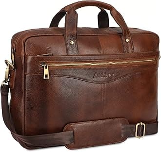ALDEBRAN® 14"- 15.6" Leather Laptop Bag for Men Cowhide Genuine Leather - Business Messenger Bag with Padded Compartments - iPad, MacBook Office & Detachable Shoulder strap