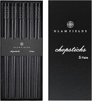 GLAMFIELDS 5 Pairs Premium Chopsticks Reusable Dishwasher Safe 9.5 Inch Fiberglass Chop Sticks Gift Set Non Slip Lightweight Cherry Blossom Pattern