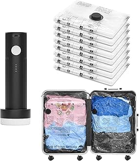 Vacuum Bags for Travel with Rechargeable Pump, 8 Small Compression Packing Seal Bags for Luggage Suitcase, Space Saver for Clothing and Clothes Storage Travel