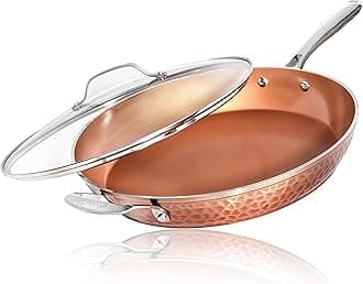 Gotham Steel Hammered Copper 14" Non-Stick Fry Pan with Lid and Ceramic Coating and Induction Plate Oven and Dishwasher Safe, 100% Healthy and Non-Toxic
