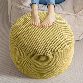 HIGOGOGO Round Stuffed Pouf Ottoman, Corduroy Poufs with Foam Chunk Filling, Furry and Fluffy Pouf Foot Stool Storage Ottoman, 20 X 15 Floor Poufs Foot Rest for Living Room, Green