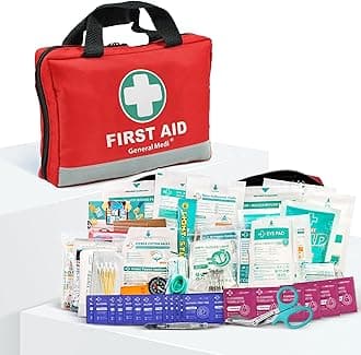 General Medi First Aid Kit -309 Pieces- Reflective Bag Design - Including Bandages, Moleskin Pad and Emergency Blanket for Travel, Home, Office, Car, Camping, Workplace