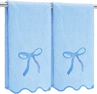 Coquette Bow Hand Towels for Bathroom 26 x 13 Embroidery Scalloped Bath Towels