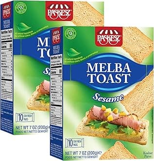 Snacktery Sesame Melba Toast Crackers - All Natural Thin and Crispy Flatbread Crackers - Classic Mini Toasts for Dips, Spreads, Salads - Tostadas Melba - 7 Oz, Pack of 2