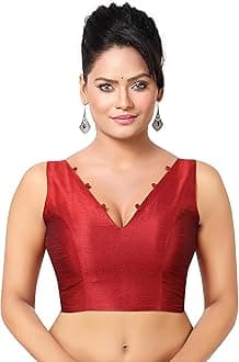 Madhu FashionWomen's Sleeveless Solid Pattern V Neck Readymade Saree Blouse