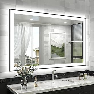 44x30 LED Bathroom Mirror with Black Frame, Dimmable Vanity Mirror with Lights for Wall, Backlit and Front Lighted, Memory, Anti-Fog (Horizontal/Vertical)