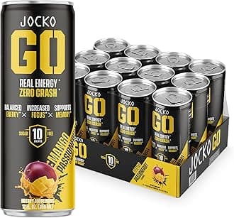 - Jocko GO Energy Drink - Keto, Vitamin B12, Vitamin B6, Electrolytes, L Theanine, Magnesium- Energy Boost, Sugar Free Nootropic Monk Fruit Blend - 12 Pack (Mango Passionfruit)