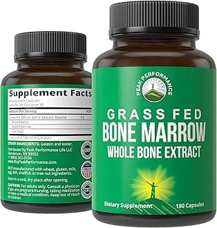 Peak Performance Grass Fed Bone Marrow - Whole Extract Supplement 180 Capsules - Superfood Pills Rich in Collagen, Vitamins, and Amino Acids - from Matrix Cartilage - Ancestral Tablets